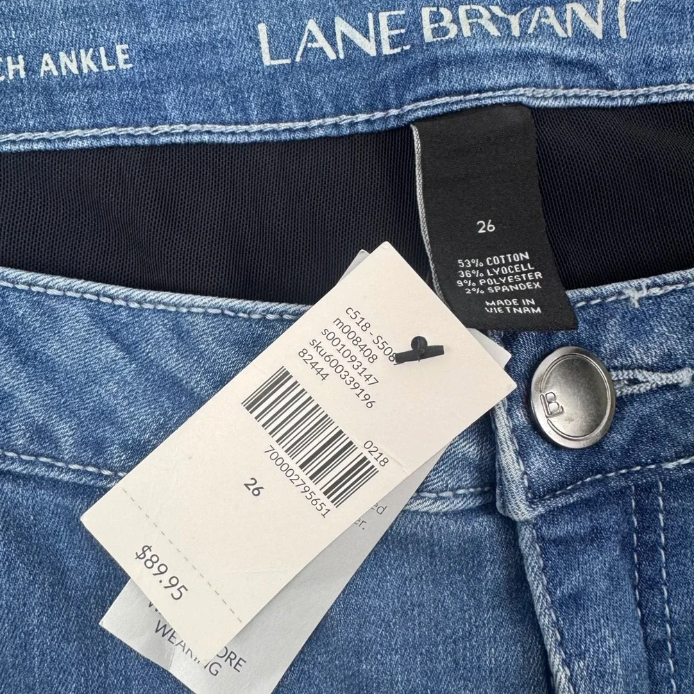 Lane Bryant Super Stretch Ankle Jeans Women 26 Blue Mid Rise Distressed Raw Hem